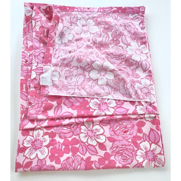 Vintage 70s flat /top sheet, pink and white flowers bedsheet, twin size bed - Picture 5 of 8